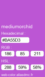 Couleur Web "mediumorchid (rouge orchidée moyen) / #BA55D3"