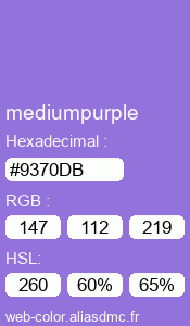 Couleur Web "mediumpurple (rouge pourpre moyen) / #9370DB"
