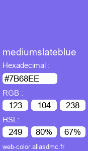 Couleur Web "mediumslateblue (bleu ardoise moyen) / #7B68EE"